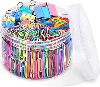 Clips de Carpeta, Sopito 300 Piezas Conjunto de Clips de Oficina de Colores con 3 Tamaños de Abrazaderas para Carpetas de 2 Tamaños de Papel Clips 4 Bandas de Goma de Colores, Tamaños surtidos
