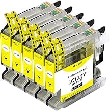 Supply Guy 5 Cartuchos de Tinta Compatible con Brother LC-123 (Amarillo) para Brother DCP-J132w DCP-J150 DCP-J152w DCP-J152wr DCP-J172w DCP-J4110dw DCP-J4110w
