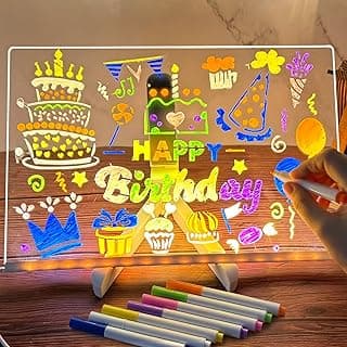 Tablero acrílico luminoso con Mensaje LED, Tablero de Notas Acrílico con 7 colores Bolígrafo - Con Soporte Ajustable, Tablero de Escritura LED Luminoso Transparente, Limpiable, Bloc de Notas