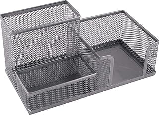 Leviatan - D.RECT Desk Organiser with Pen Holder and Memo Holder Metal Mesh 205 x 103 x 98 mm Silver