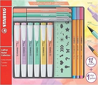 Estuche mixto de 13 piezas STABILO Pastel Collection – Contiene 6 STABILO swing cool + 3 STABILO point 88 + 3 STABILO pointMax + 1 regla plantilla