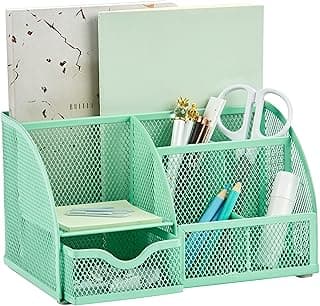 Annova Organizador de escritorio de malla con 7 compartimentos + cajón/organizador de escritorio/portalápices/organizador multifunción (nuevo verde)