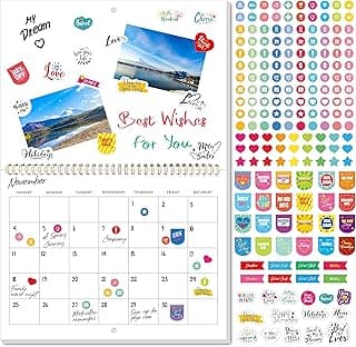 Calendario de Pared en Blanco para Scrapbooking, Calendario Mensual Colgante con Espiral, Calendario en Blanco DIY con 400 Pegatinas para Oficina, Hogar, Niños, Adultos