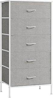 SONGMICS Cómoda de 5 Cajones, Cajonera, Mueble de Almacenamiento de Tela, 40 x 60 x 120 cm, Estilo Moderno, Blanco y Gris Claro LTS815W01