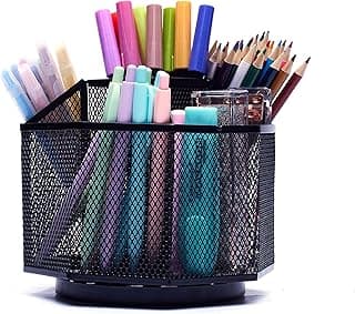 Exerz Organizador De Escritorio Giratorio 360, Soporte Giratorio, Sistema De Almacenamiento Giratorio. Base Antideslizante. Para Artículos De Papelería, Maquillaje, Artes Y Manualidades.