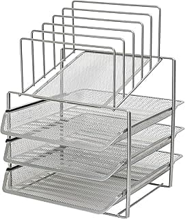 Exerz Organizador Oficina/Bandejas de 3 Capas de Alambre con 5 separadores de Malla - Bandeja Oficina/Clasificador de Papel/Escritorio Organizador/Bandeja Portadocumentos - Plata