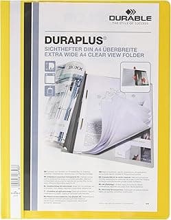 Durable 257904 Carpeta de fástener con cubierta transparente y tapa posterior de color Duraplus para A4, amarillo, paquete de 25