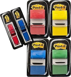 Post-It Marcadores Adhesivos Medianos, Paquete de 4 + 2 Index Flecha Pequeños, 248 Banderitas, 25.4x43.2 mm, Amarillo, Rojo, Verde, Azul, Marcapáginas Para Señalar, Resaltar o Colorear