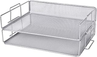 Exerz Bandeja Portadocumentos 2 Piezas de Malla - Apilable/Bandeja Oficina/Clasificador de Papel/Escritorio Organizador Multifuncional/Soporte de Archivo para Oficina, Escuela (Plata)
