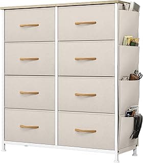 YITAHOME Cajonera de Tela con Bolsillos Laterales, Ganchos,Cómoda de Tela,Unidad de Almacenamiento,con 8 cajones Extraíbles,Cómoda de para Sala de Estar,Dormitorio, habitación Infantil,Beige