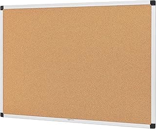 Amazon Basics Rectangular Tablón de anuncios, de corcho, con marco de aluminio, 90 x 60 cm, Plateado