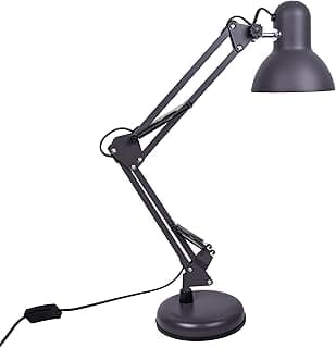 BEL AIR HOME - Lámpara de Escritorio LED Articulada Flexo Antigona | Diseño Vintage Retro | Altura Ajustable 34-67 cm | Metal Resistente | Ideal para Oficina y Hogar, (GRIS MATE)